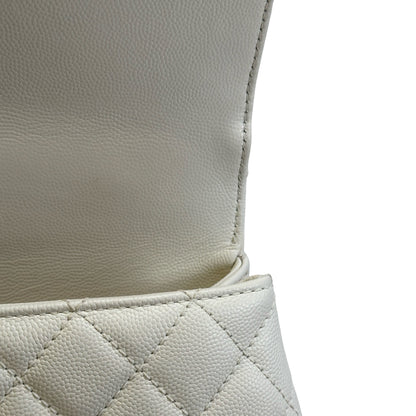 Used CHANEL Quilted Caviar Coco Handle Handbag White GHW