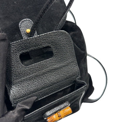 Used GUCCI Suede Leather Bamboo Bamboo Suede Backpack Backpack Black