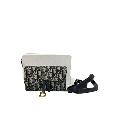 Used DIOR Belt bag Navy Beige GHW