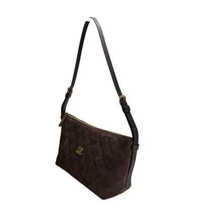 Brand New CHANEL Quilted Suede Quilted Suede Shoulder Bag Shoulder Bag Brown GHW