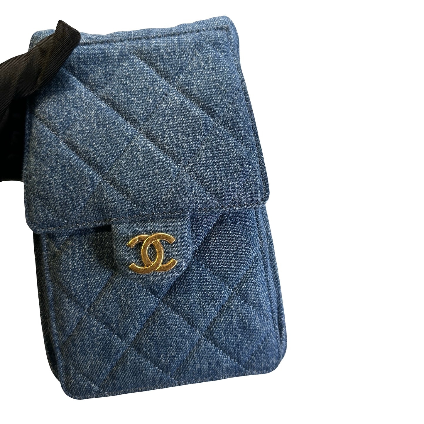Used CHANEL Denim Quilted Kelly Shoulder Bag Blue GHW