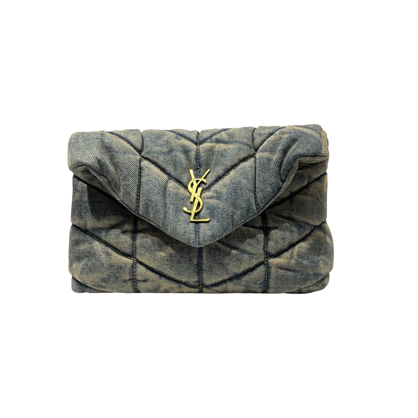 Used Saint Laurent Denim Denim Louloe Puffer Shoulder Bag Blue GHW