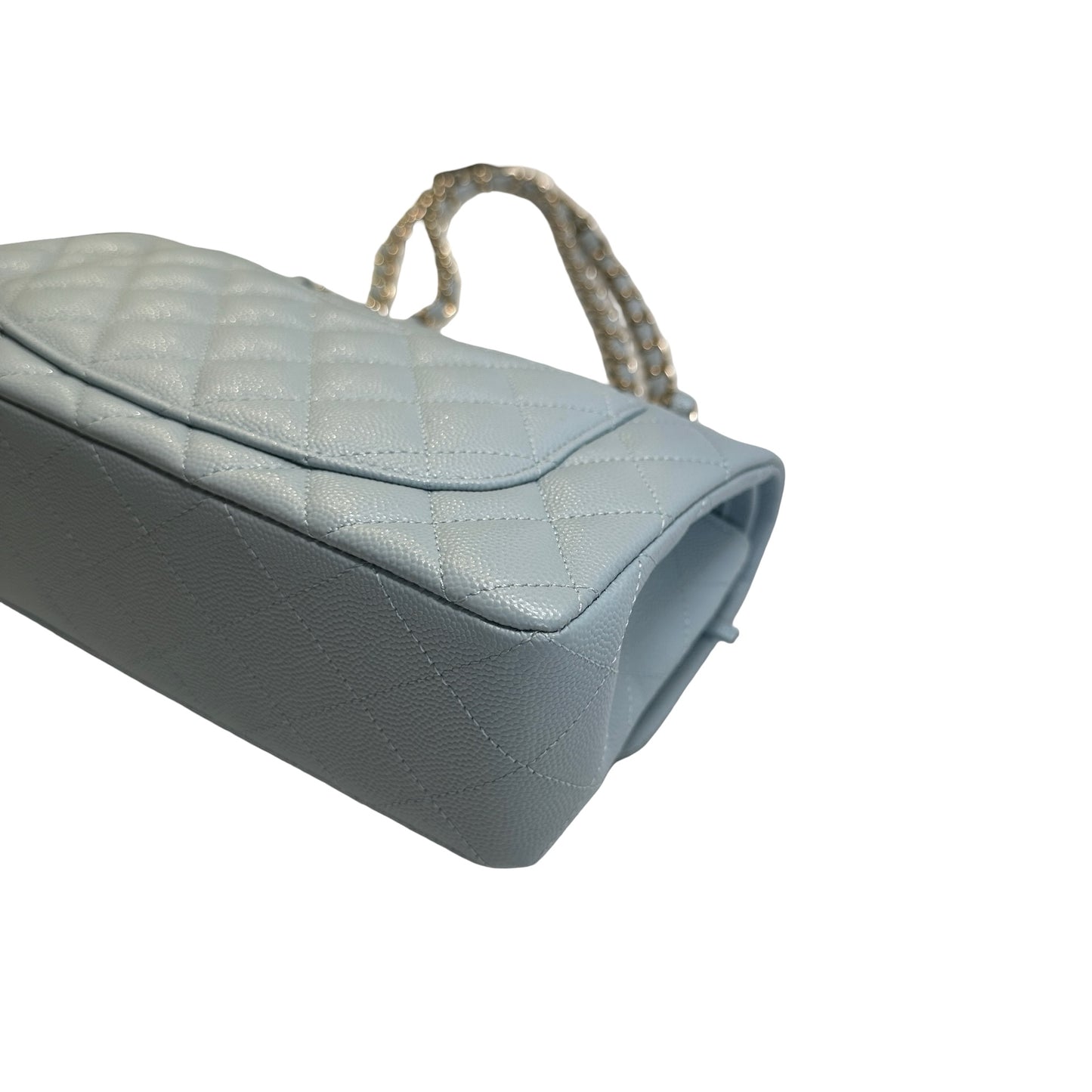 Used CHANEL Quilted Caviar CF23 Chain Shoulder Bag Light Blue GHW