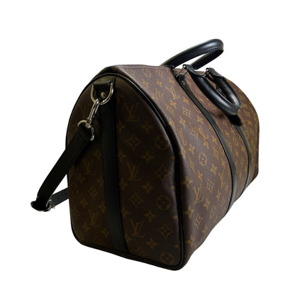 Used LOUIS VUITTON Monogram Macassar Keepall Bandouliere Travel Bag Brown Black