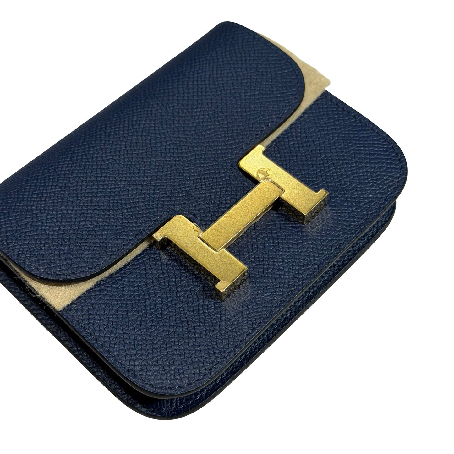 Used HERMÈS Leather Used Hermès Leather Constance Slim Wallet Wallet Navy Blue GHW