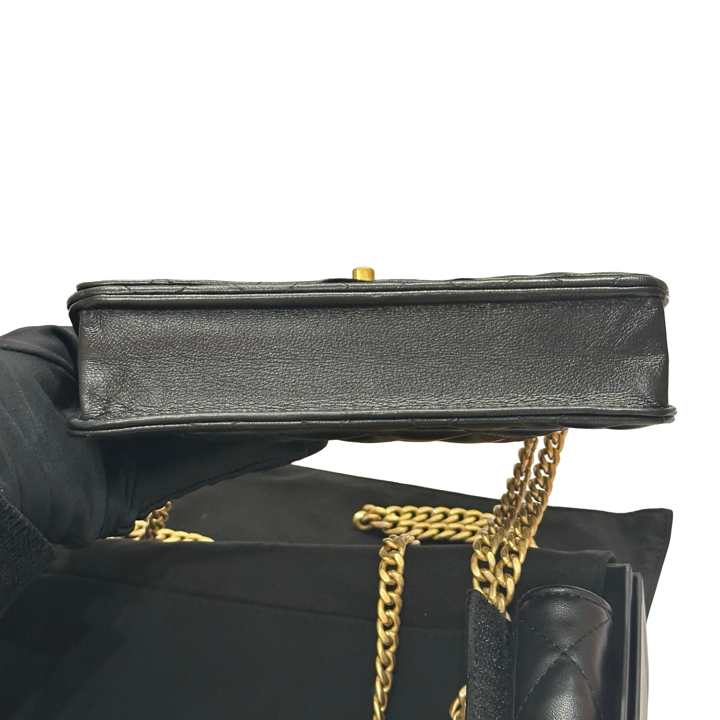 Used CHANEL WOC with Camellia Chain Shoulder Bag Black GHW