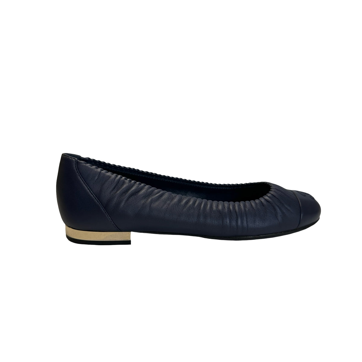 Used CHANEL Leather CC logo Ballet Flats Shoes Navy