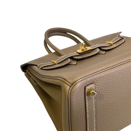 Used HERMES Togo Birkin 25 Handbag Etoupe Gold