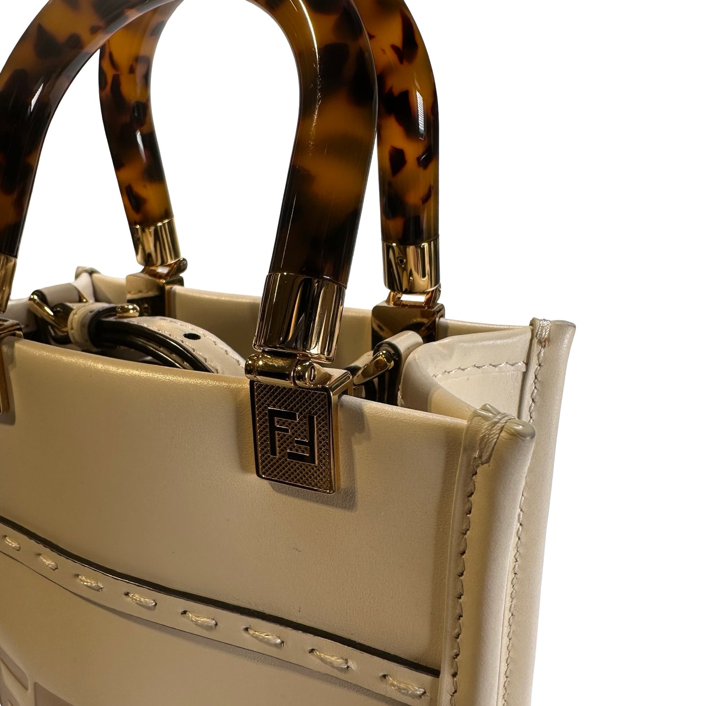 Used FENDI Mini Sunshine Shopper Crossbody Bag White GHW