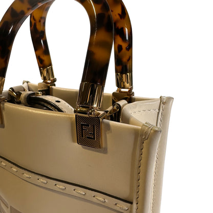 Used FENDI Mini Sunshine Shopper Crossbody Bag White GHW