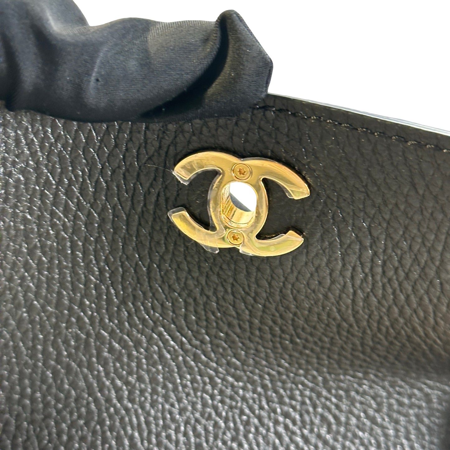 Brand New CHANEL Quilted Suede Caviar Deauville Tote Bag Beige Black Gold