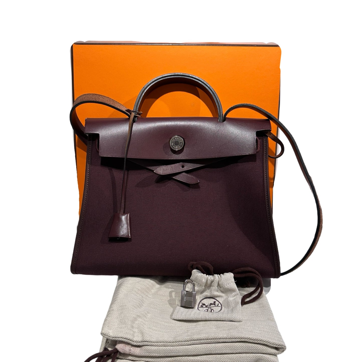 Used HERMÈS Canvas Herbag 31 Shoulder Bag Red PHW
