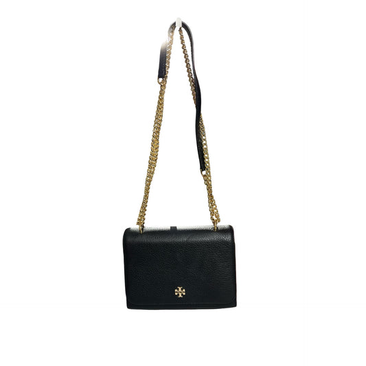 Used TORY BURCH Calfskin Leather Chain Shoulder Shoulder Bag Black GHW