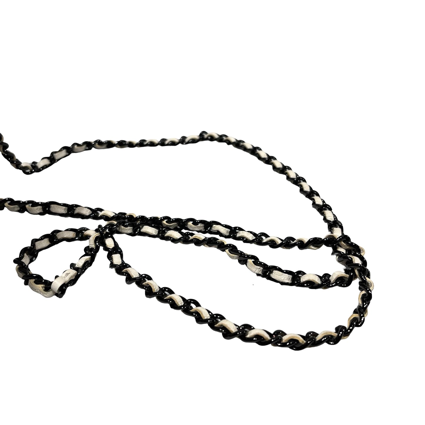 Used CHANEL Lambskin Leather WOC Shoulder Bag White Black Hardware