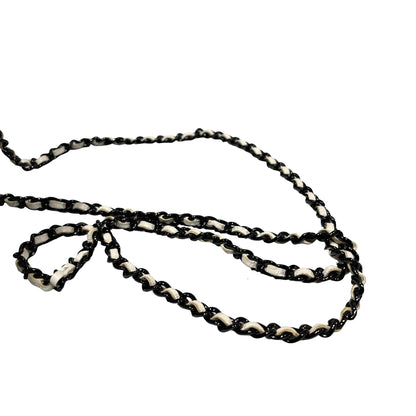 Used CHANEL Lambskin Leather WOC Shoulder Bag White Black Hardware