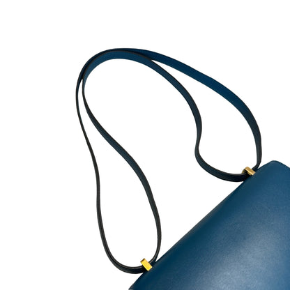 Used HERMES Epsom Leather Constance Shoulder Bag Blue Gold Hardware