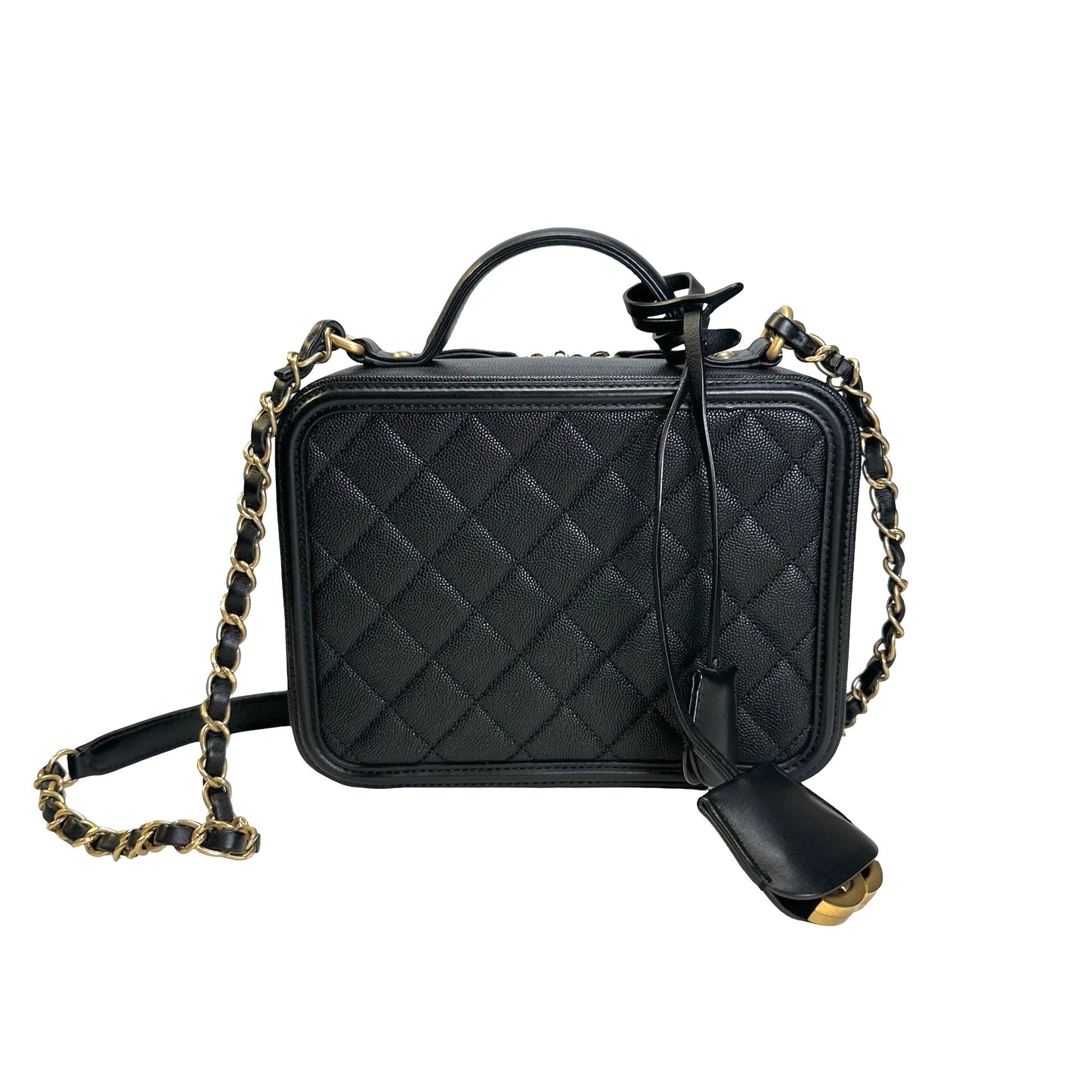 Used CHANEL Quilted Caviar CC Filigree Vanity Case Vanity case Black