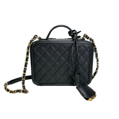 Used CHANEL Quilted Caviar CC Filigree Vanity Case Vanity case Black