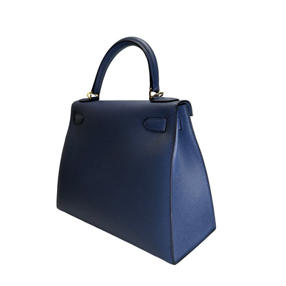 Used HERMES Epsom Kelly 28 with strap Handbag Blue Gold