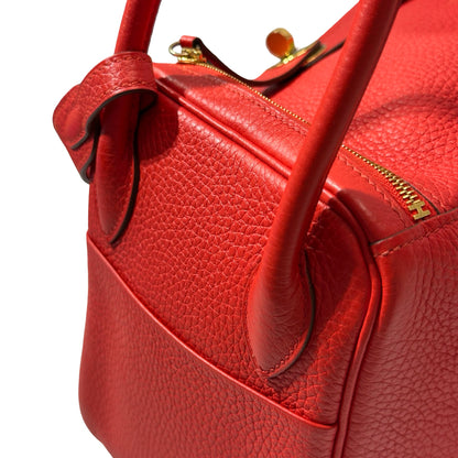 Used HERMÈS Clemence leather Lindy 26 Handbag Red GHW