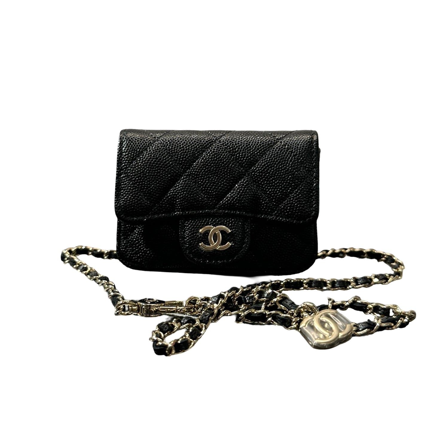 Used CHANEL Calfskin Leather Mini Bag Black PHW