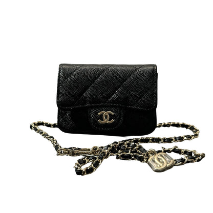Used CHANEL Calfskin Leather Mini Bag Black PHW