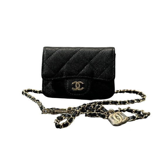 Used CHANEL Calfskin Leather Mini Bag Black PHW
