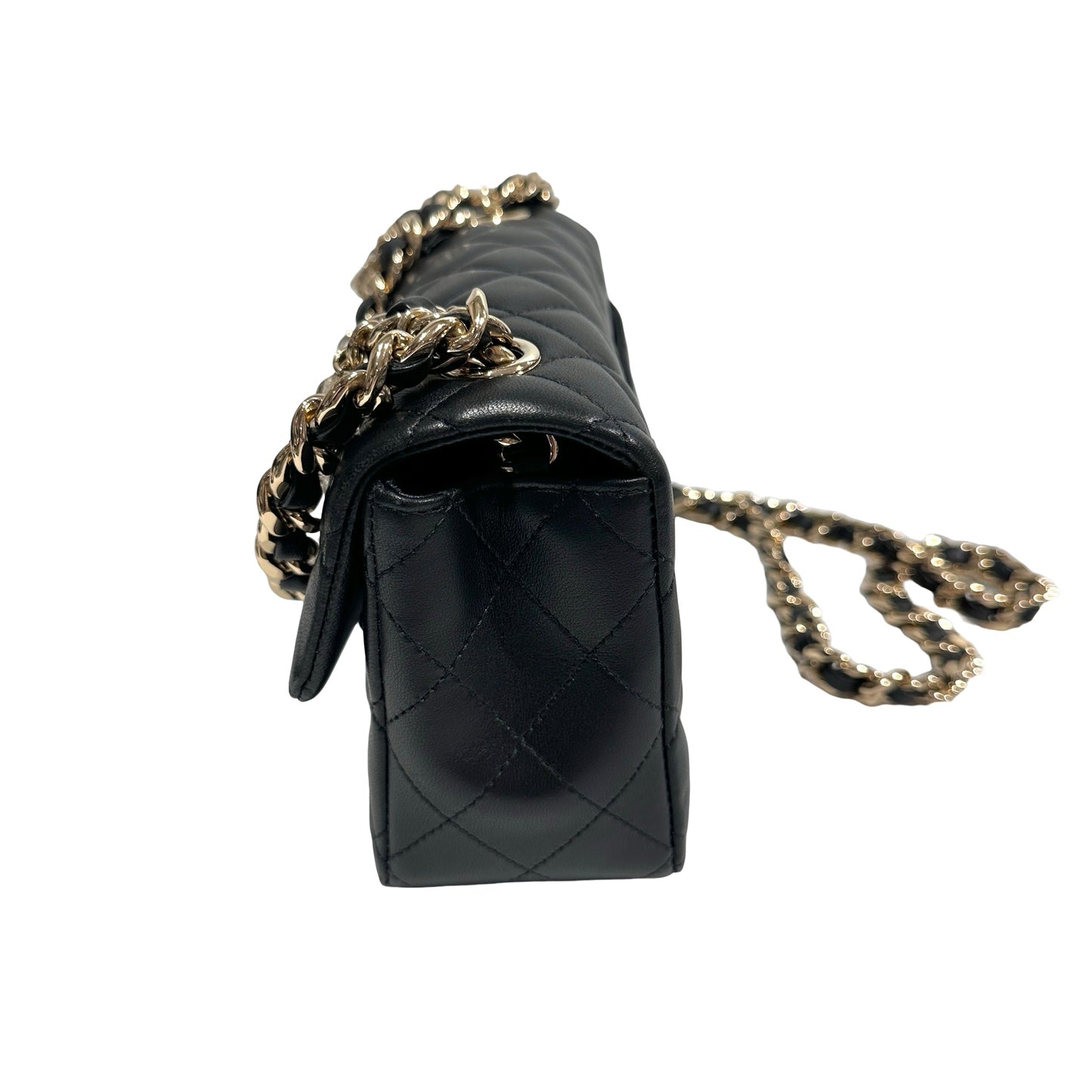Used CHANEL Lambskin Quilted Mini Flap Bag Coco Charms Mini Bag Black Gold Hardware