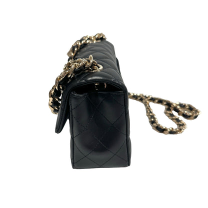 Used CHANEL Lambskin Quilted Mini Flap Bag Coco Charms Mini Bag Black Gold Hardware
