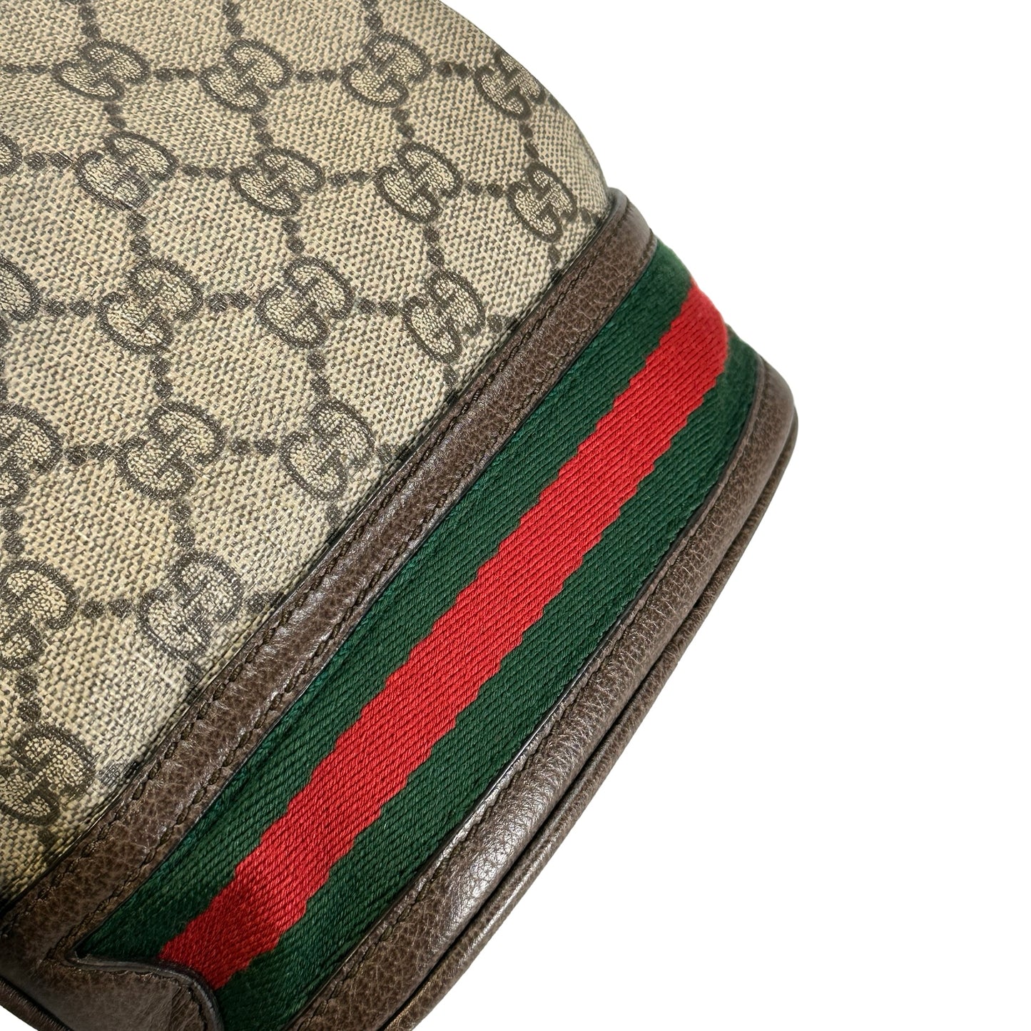 Used GUCCI GG Supreme Canvas Ophidia Bucket Bag Beige Ebony Brown， GHW