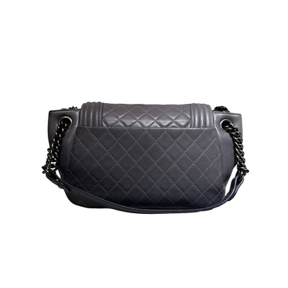 Used CHANEL Boy Shoulder Bag Grey PHW