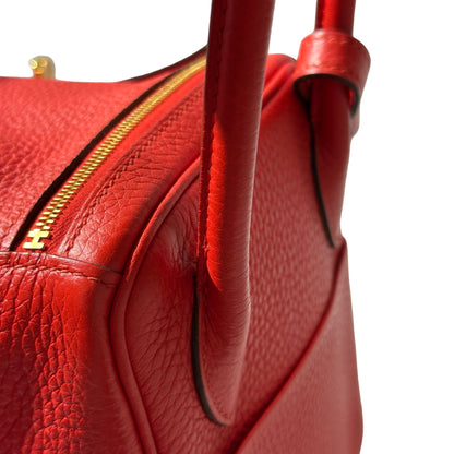 Used HERMÈS Clemence leather Lindy 26 Handbag Red GHW
