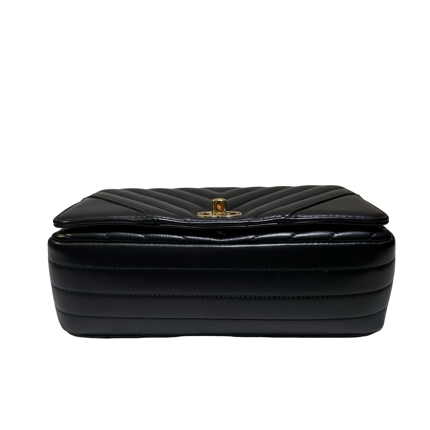 Used CHANEL Chevron Lambskin Chevron Flap Bag Chain Shoulder Bag Black Gold