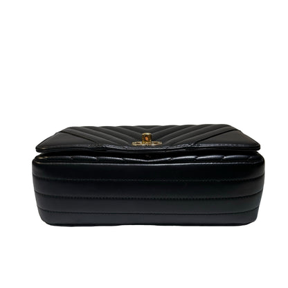 Used CHANEL Chevron Lambskin Chevron Flap Bag Chain Shoulder Bag Black Gold