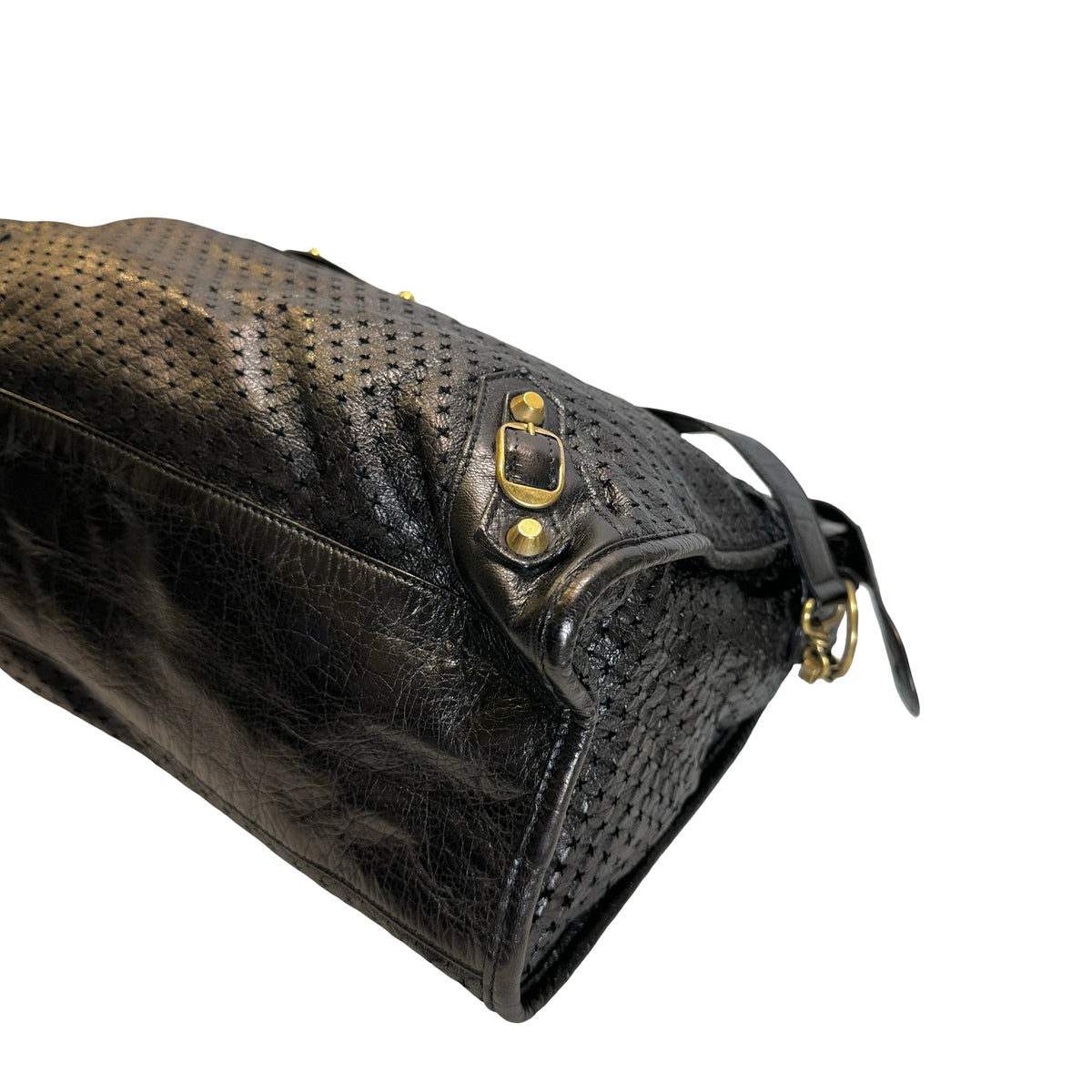 Used BALENCIAGA Leather Perforated City Handbag Black