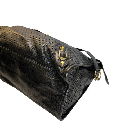 Used BALENCIAGA Leather Perforated City Handbag Black