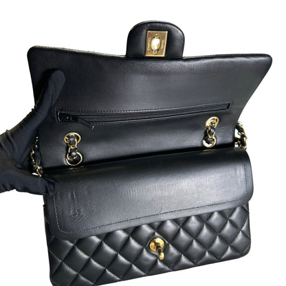 Used CHANEL Quilted Lambskin Classic Flap Chain Shoulder Bag Black Gold