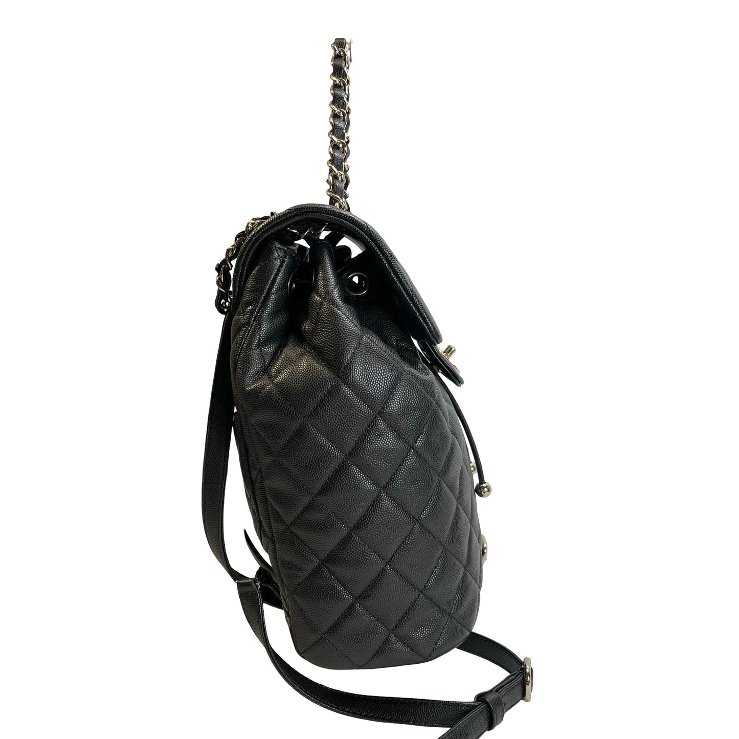 Used CHANEL Quilted Caviar Gabrielle Backpack Backpack Black Gold Hardware