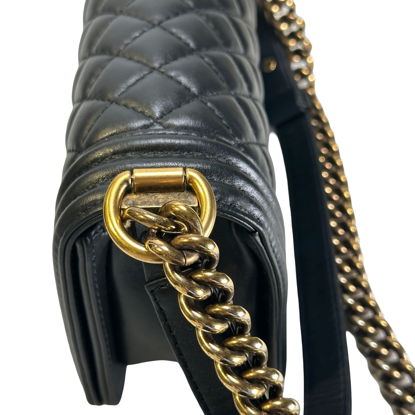 Used CHANEL Lambskin Boy 20 Shoulder Bag Black GHW