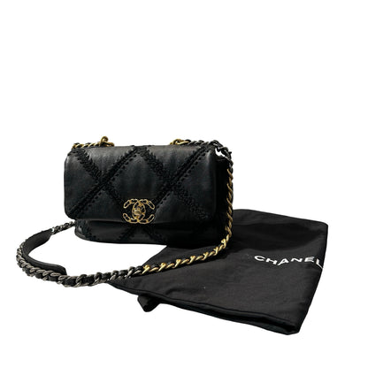 Used CHANEL Calfskin Leather 19 Small Calfskin Shoulder Bag Black GHW