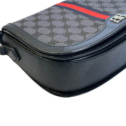 Used BALENCIAGA X GUCCI BB Monogram Web Stripe Canvas Leather Hacker Project Small Shoulder Bag Shoulder Bag Black Grey Red Blue