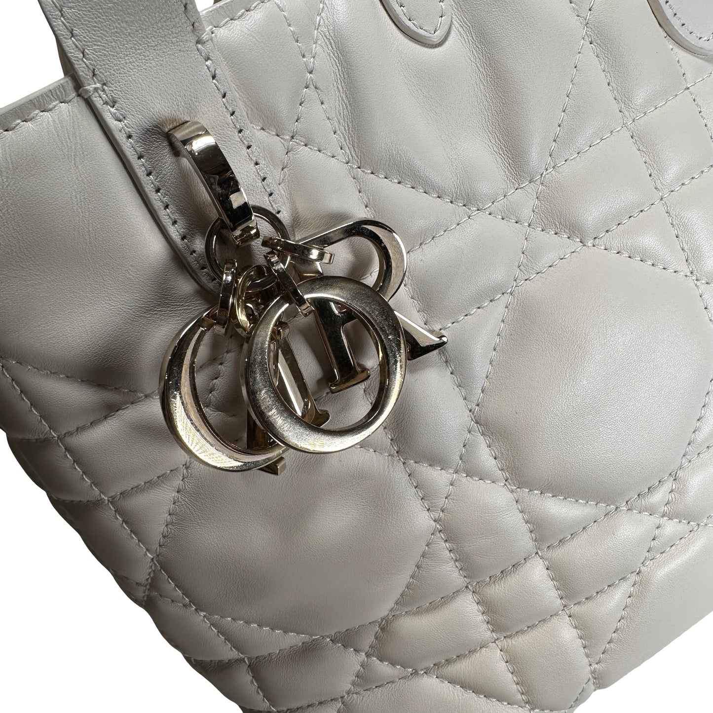 Used DIOR Lambskin Toujours Basket Bag White GHW