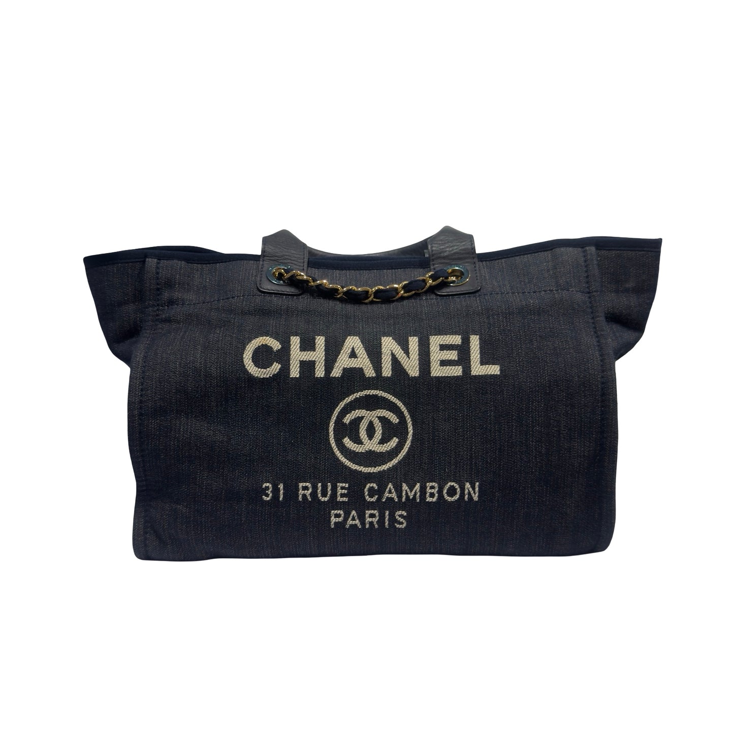 Used CHANEL Denim Deauville Tote Bag Blue