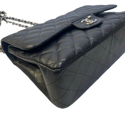Used CHANEL Caviar Leather Classic Flap Chain Shoulder Bag Black