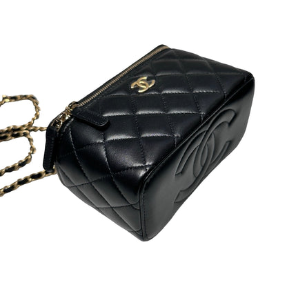 Unused CHANEL Chanel Vanity Case Chain Shoulder Bag Black GHW