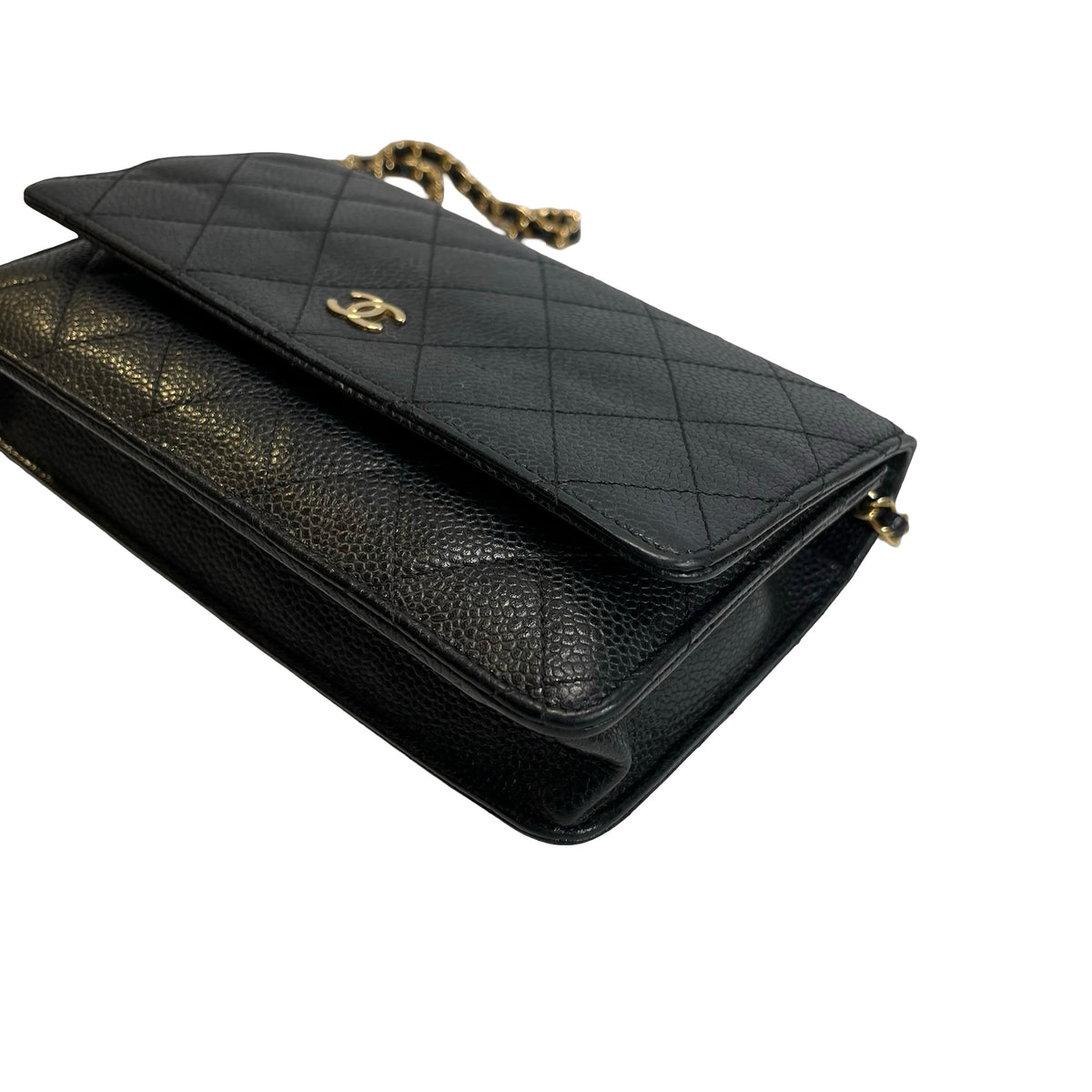 Used CHANEL Caviar Quilted Wallet on chain Wallet on chain Black Gold
