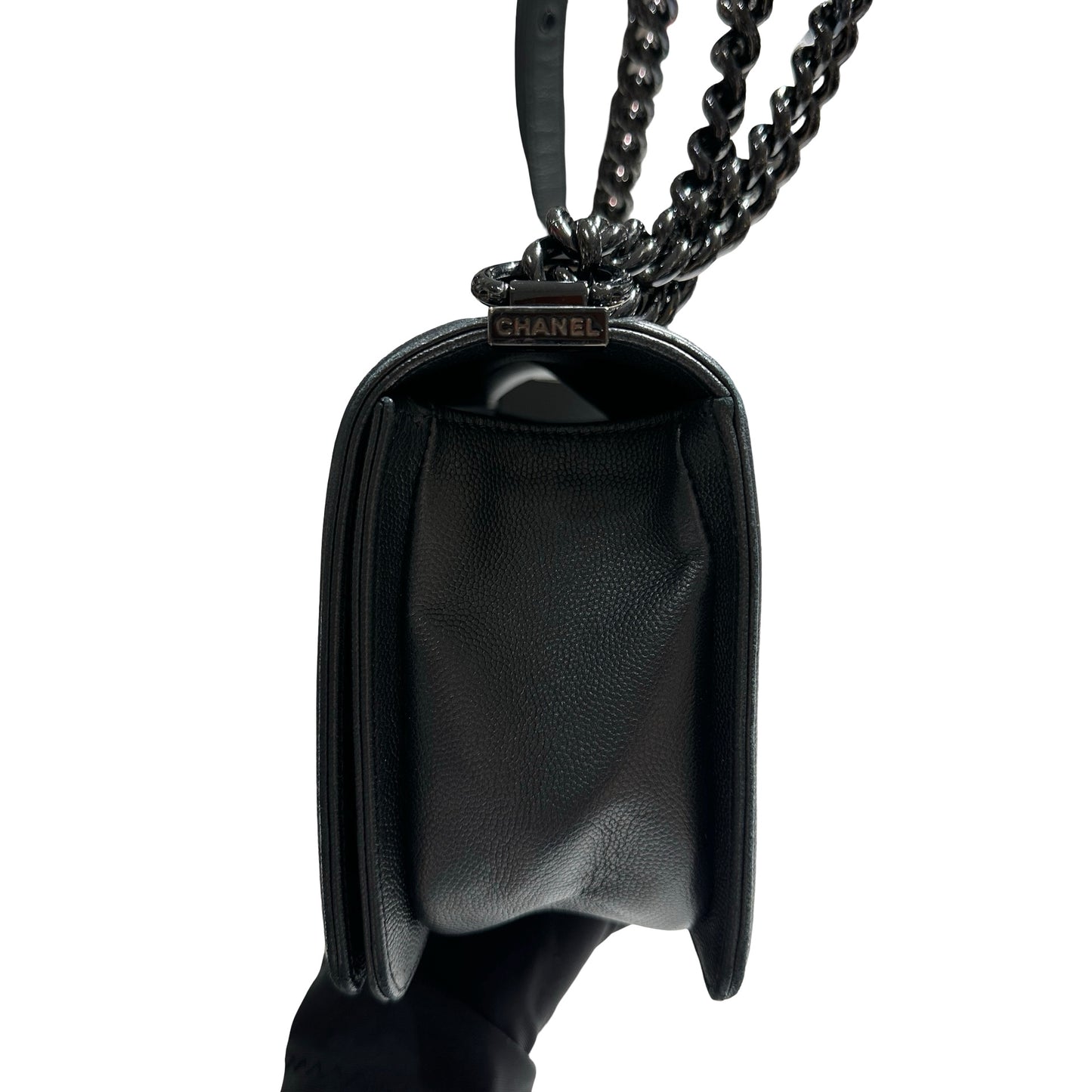 Used CHANEL Quilted Caviar Boy Chain Shoulder Bag Black
