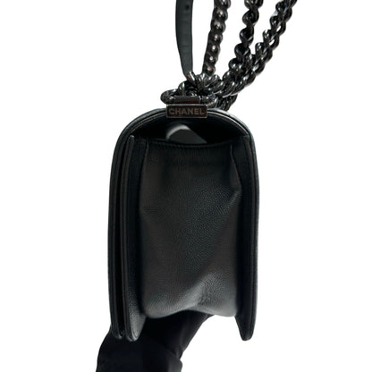 Used CHANEL Quilted Caviar Boy Chain Shoulder Bag Black