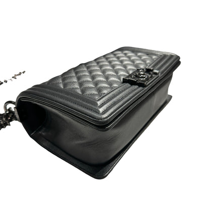 Used CHANEL Quilted Caviar Boy Chain Shoulder Bag Black