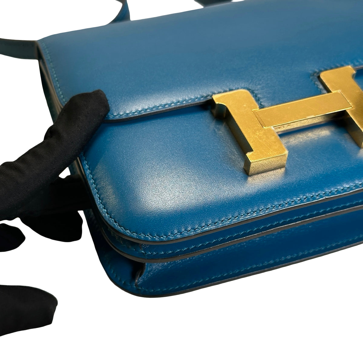 Used HERMES Epsom Leather Constance Shoulder Bag Blue Gold Hardware